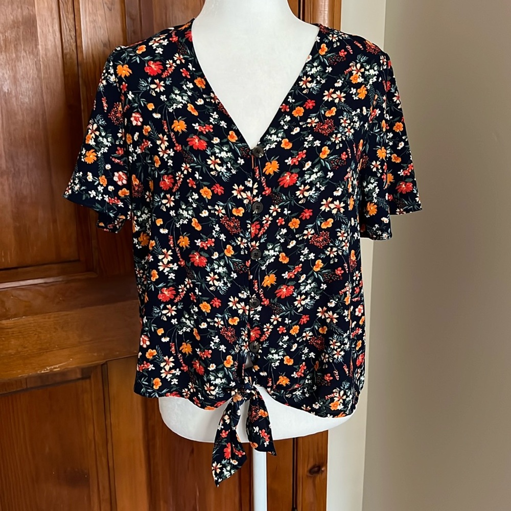 Pink Rose Floral Tie-waist Shirt
